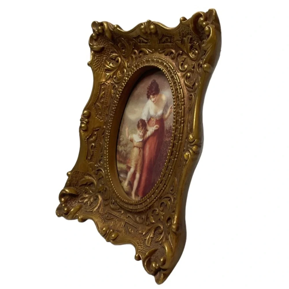 Vintage Photo Ornate Gold Picture Frame Antique Floral Victorian Woman & Child